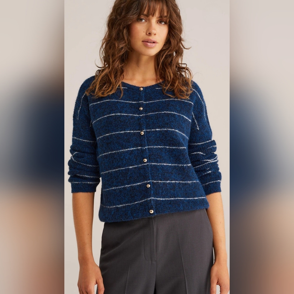 Navy Striped Women's Cardigan